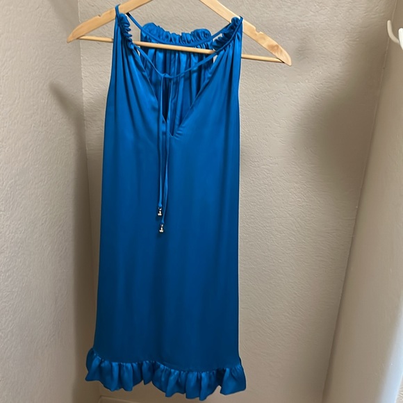 $258 Trina Trina Turk Women's Blue Murano Ruffled Satin Mini Dress Size S. A489 - Picture 5 of 5